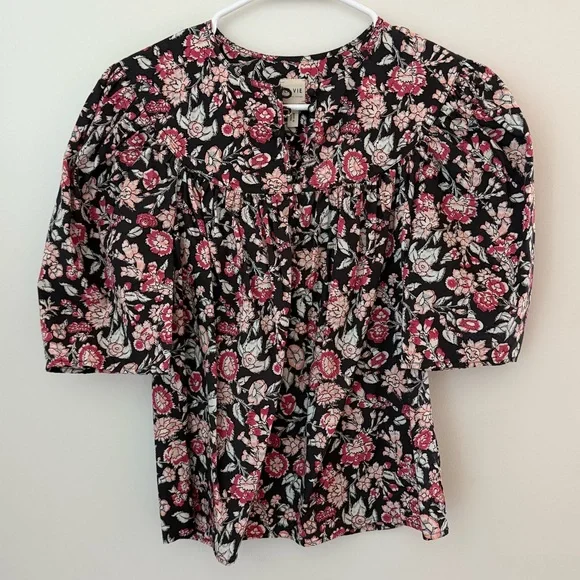 Rebecca Taylor Black and Pink Floral Blouse - Picture 1 of 5